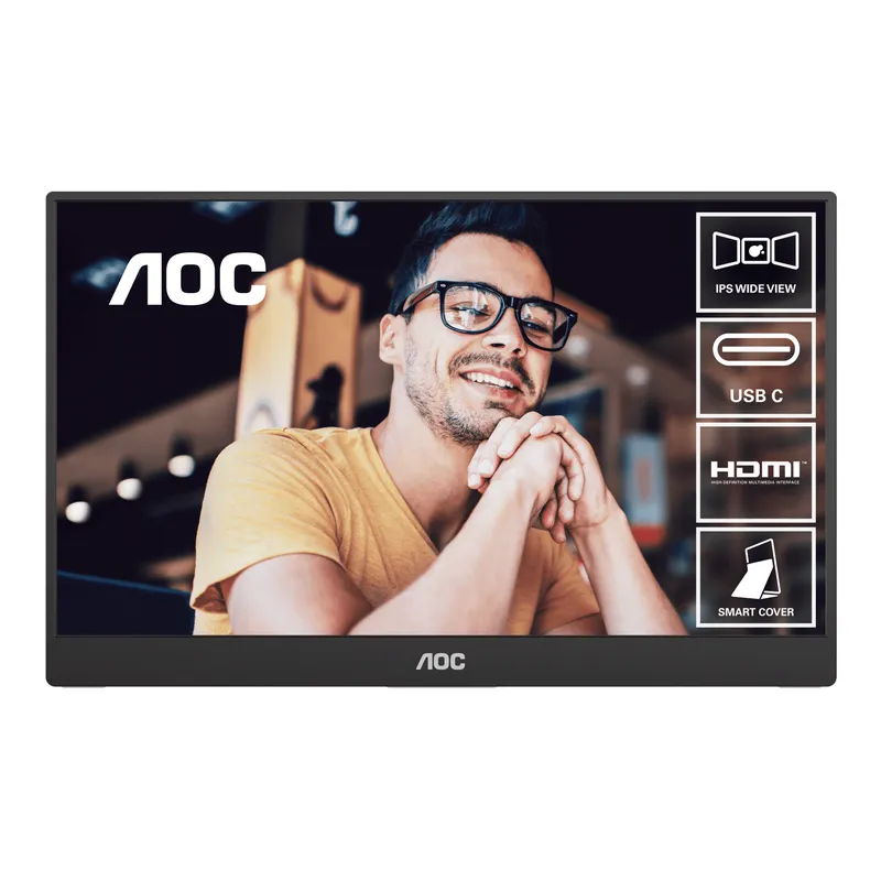 Màn Hình Máy Tính di động AOC 16T20 | 15.6 inch, Full HD, IPS, 60Hz, 5ms, 16.7 triệu màu, USB-C, kèm Foldable Smart Cover