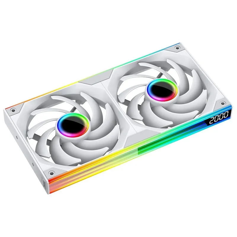 Fan Case Leopard Starlink ARGB 240 - Trắng, gió ngược | Set 2 fan liền khối, hiển thị tốc độ