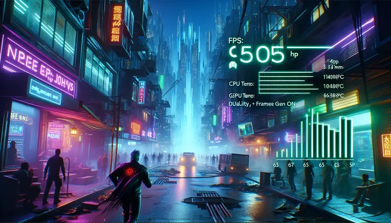 Benchmark hiệu năng game Cyberpunk 2077 ở độ phân giải 2K trên cấu hình Core i7 và RTX 4060 Ti, bật DLSS 3 cho FPS cao.