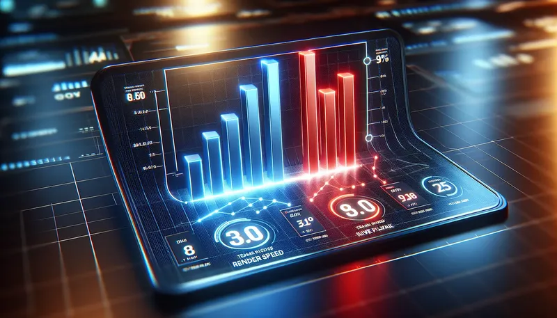 Biểu đồ benchmark so sánh hiệu năng render và preview của CPU Intel (màu xanh) và AMD (màu đỏ).
