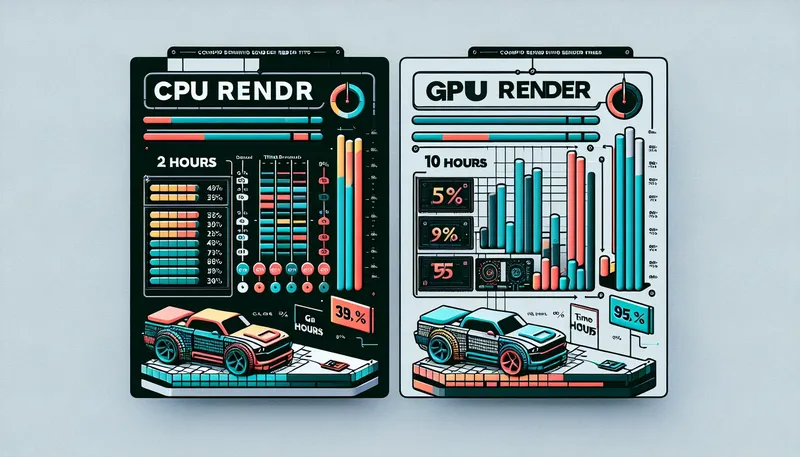 Biểu đồ so sánh tốc độ render vượt trội của GPU so với CPU trên cùng một cảnh 3D.