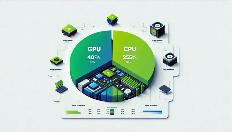 Biểu đồ tròn phân bổ ngân sách build PC gaming 20 triệu cho GPU, CPU và các linh kiện khác.