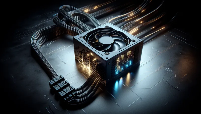 Bộ nguồn máy tính PSU cao cấp phát sáng, biểu tượng cho trái tim của một dàn PC gaming mạnh mẽ.