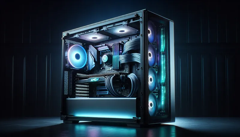 Bộ PC gaming 20 triệu với CPU Ryzen 5 7500F đã hoàn thiện, có đèn LED xanh dương và case kính cường lực.