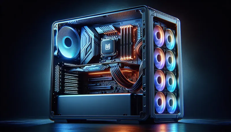 Bộ PC gaming Ryzen 9 cao cấp với tản nhiệt nước AIO và đèn RGB mạnh mẽ.
