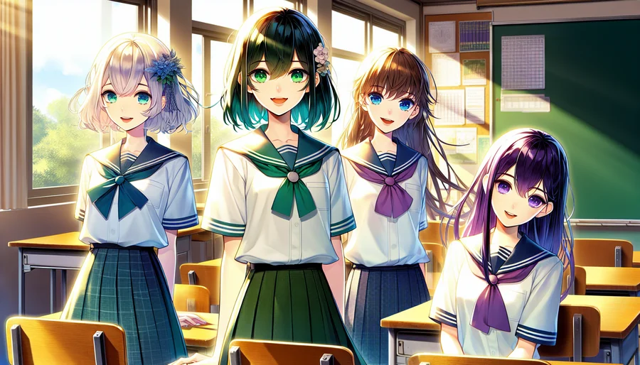 Bốn nhân vật nữ chính trong game visual novel Doki Doki Literature Club!