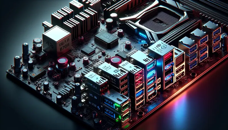 Các cổng kết nối I/O phía sau của một mainboard B760 hiện đại với LAN 2.5GbE và USB Type-C.