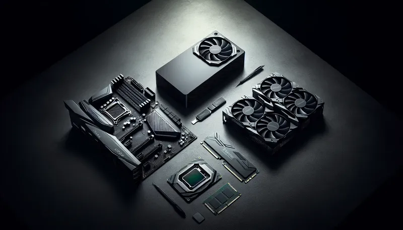 Các linh kiện PC đồ họa quan trọng: CPU Intel Core i7, GPU NVIDIA RTX 4070 Super, RAM DDR5 và SSD NVMe.