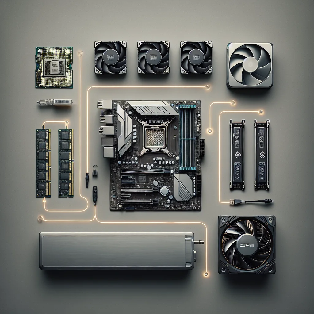Các linh kiện quan trọng bao gồm CPU, RAM, SSD, và PSU để xây dựng một PC dựng phim cân bằng, không nghẽn cổ chai.