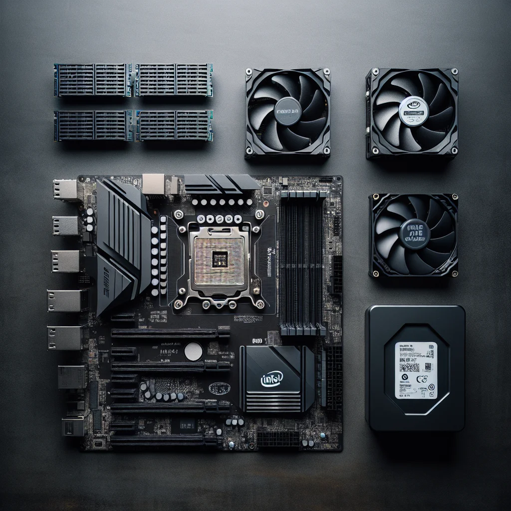 Các linh kiện được khuyên dùng để build PC Core i3 mới, bao gồm mainboard H610, RAM DDR4 và tản nhiệt stock của Intel.