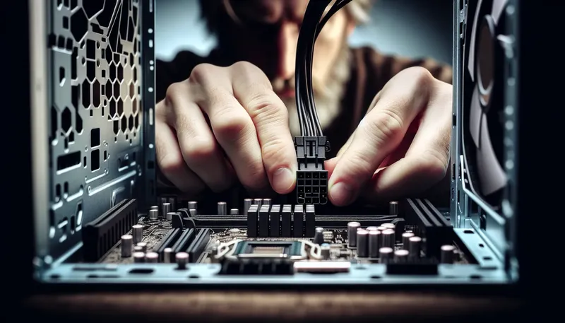 Cắm dây nguồn CPU 8-pin vào mainboard một cách cẩn thận.