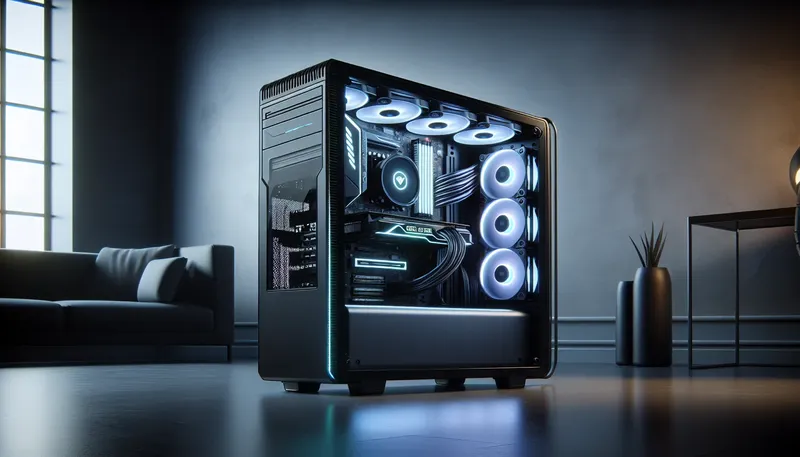 Cận cảnh bộ PC gaming Core i7 30 triệu với case kính cường lực, card đồ họa RTX 4060 Ti và tản nhiệt khí mạnh mẽ.