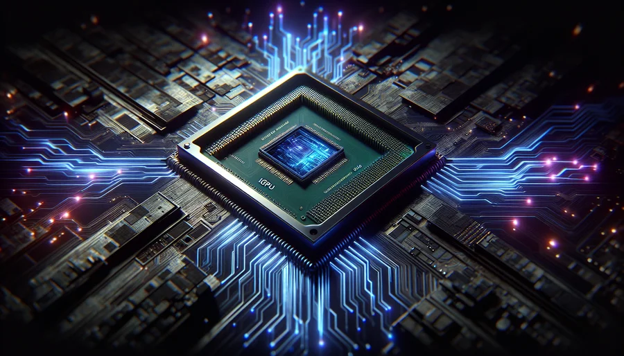 Cận cảnh chip CPU với nhân đồ họa tích hợp phát sáng, minh họa sức mạnh của card đồ họa tích hợp thế hệ mới.