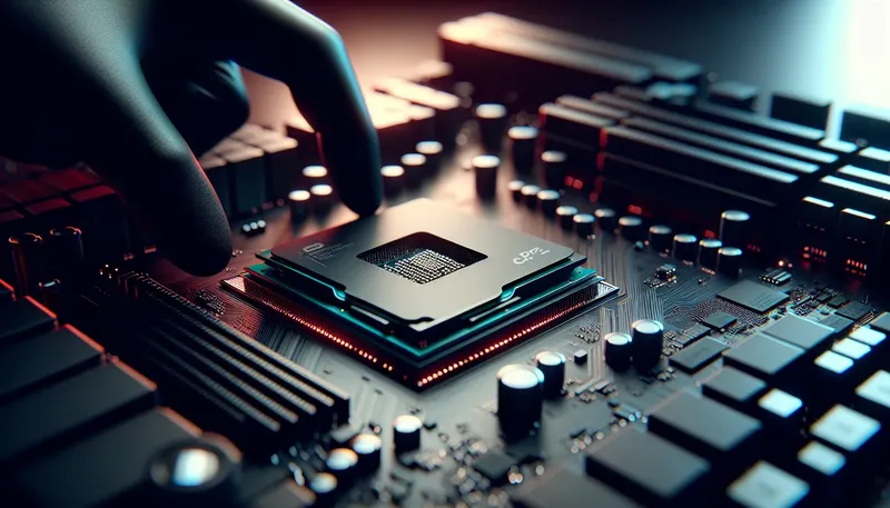 Cận cảnh CPU AMD Ryzen 7 7800X3D thế hệ mới đang được lắp vào bo mạch chủ.