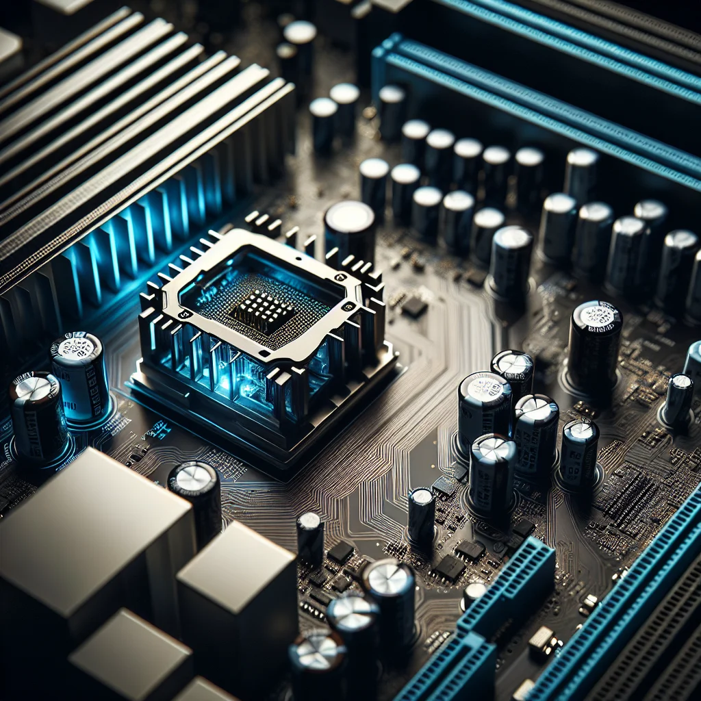 Cận cảnh dàn VRM và tản nhiệt kim loại trên mainboard cao cấp, đảm bảo cấp điện ổn định cho Ryzen 9.