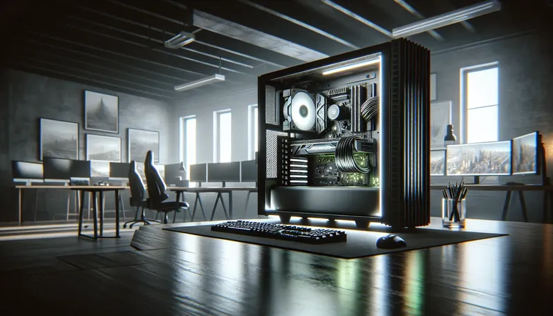 Cận cảnh một bộ PC Workstation chuyên nghiệp với tản nhiệt cao cấp, thể hiện hiệu năng và sự ổn định cho công việc.