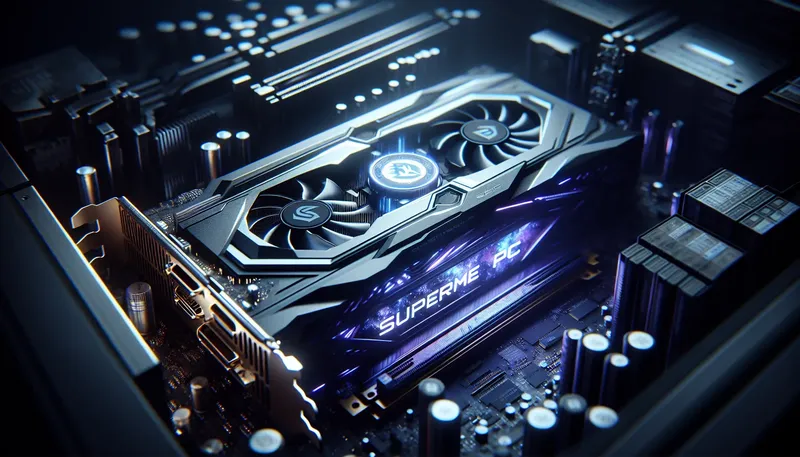 Cận cảnh một chiếc card đồ họa gaming hiện đại với đèn RGB đang hoạt động bên trong case máy tính.