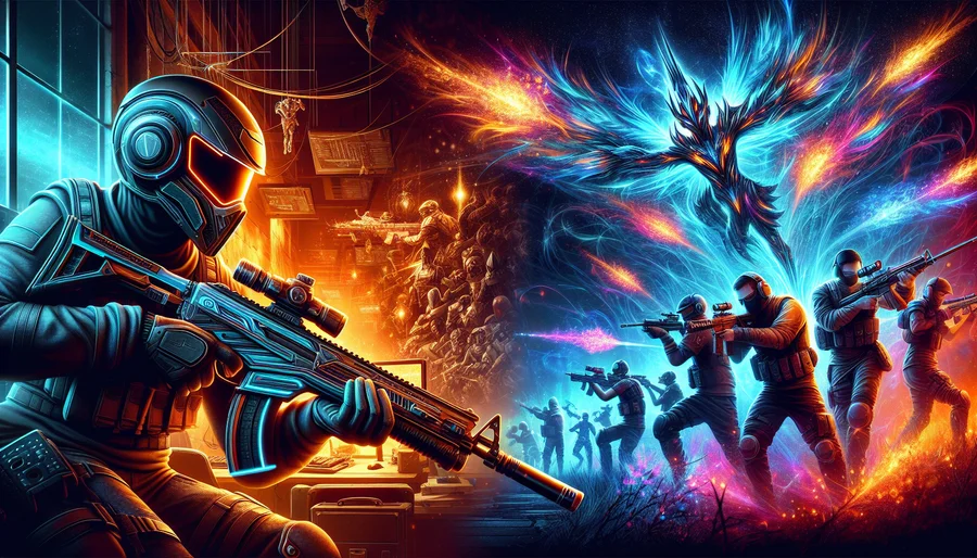 Cảnh chiến đấu kịch tính trong một game bắn súng FPS và đối kháng MOBA miễn phí trên PC.