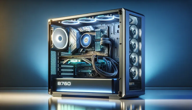 Cấu hình PC gaming tối ưu với CPU i7-14700F, mainboard B760 và card đồ họa RTX 4070 Ti SUPER được làm nổi bật.