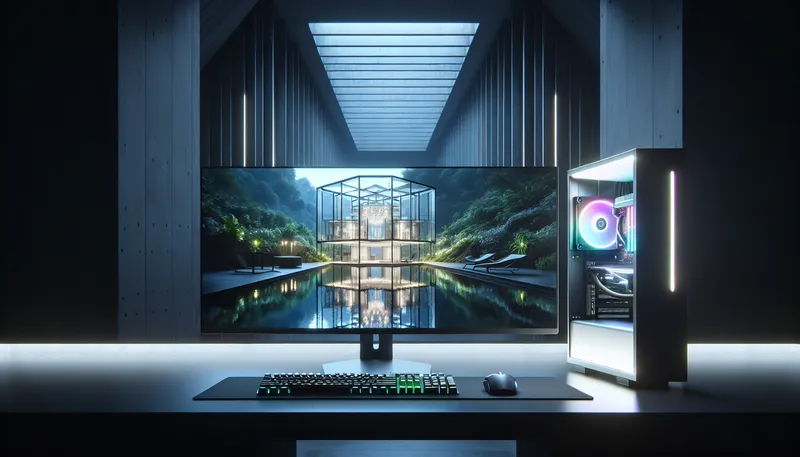 Cấu hình PC Lumion tối ưu đang render một dự án kiến trúc biệt thự hiện đại.