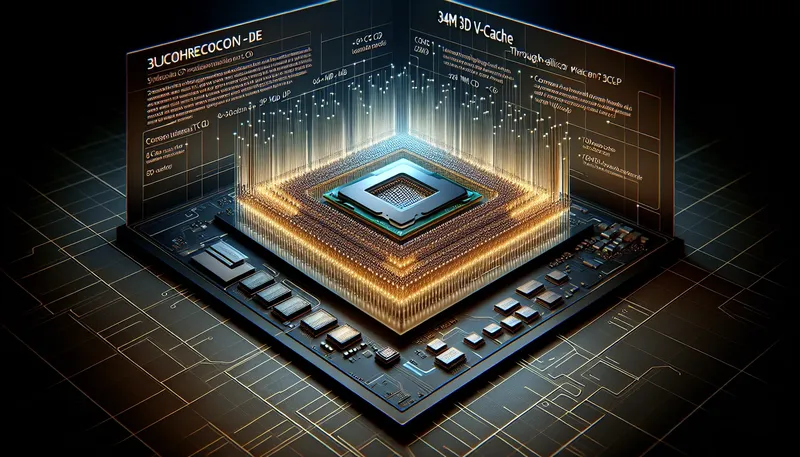 Cấu trúc xếp chồng của công nghệ AMD 3D V-Cache với lớp L3 Cache đặt trên cụm nhân xử lý.