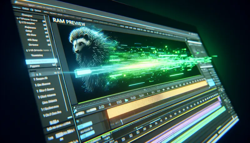 Cơ chế RAM Preview trong After Effects hiển thị bằng thanh màu xanh lá trên timeline.