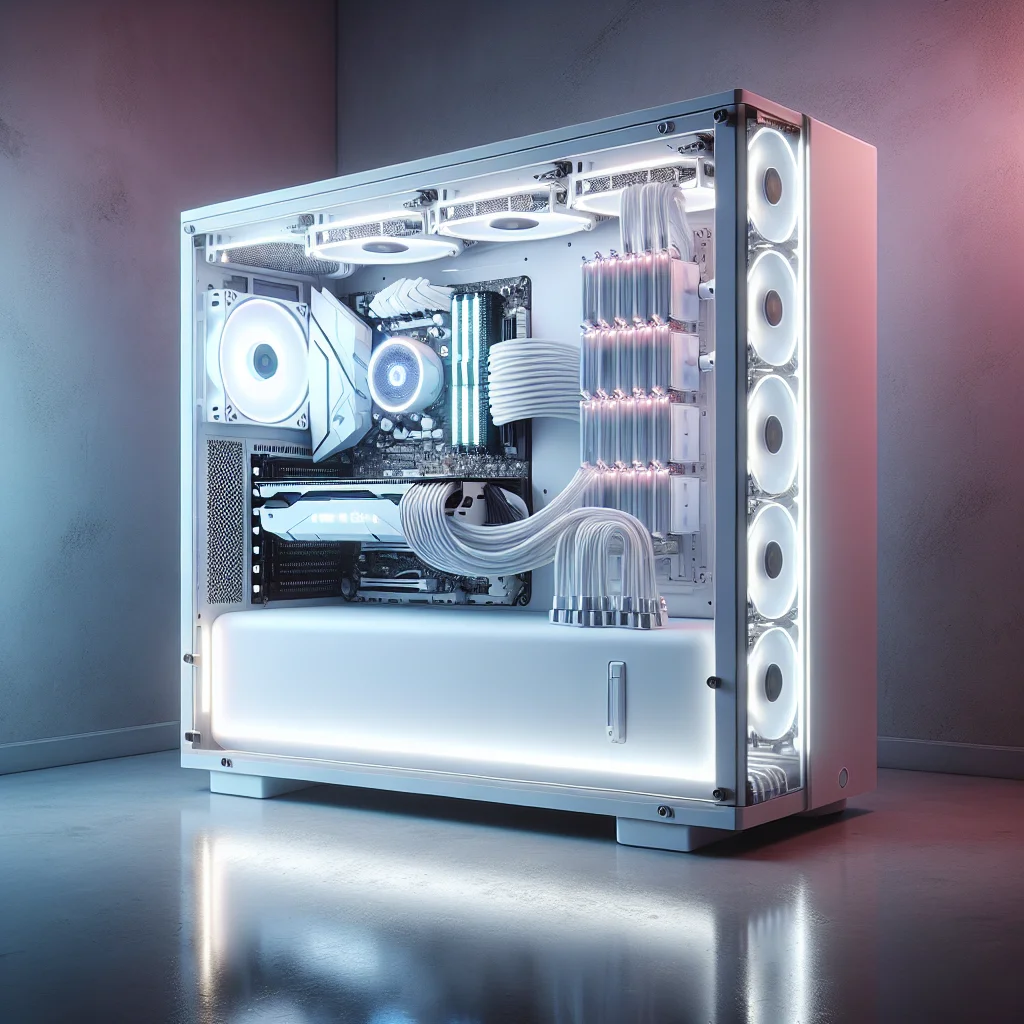 Dàn PC gaming tông trắng toàn tập 2025 với linh kiện cao cấp và đi dây chuyên nghiệp.