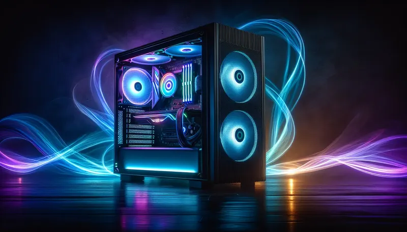 Dàn PC gaming với hiệu ứng đèn được đồng bộ hoàn hảo giữa quạt và các linh kiện khác.