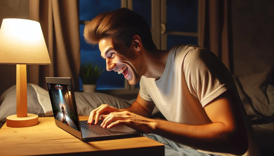 Game thủ đang trải nghiệm game PC miễn phí cấu hình thấp trên một chiếc laptop thông thường.