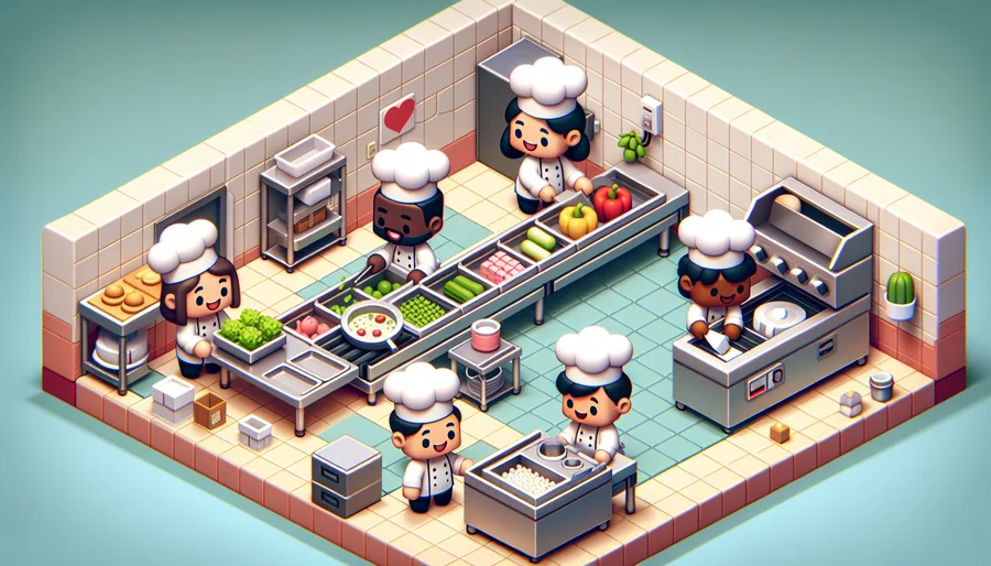 Gameplay co-op chiến thuật của game nấu ăn PlateUp! kết hợp yếu tố roguelite.