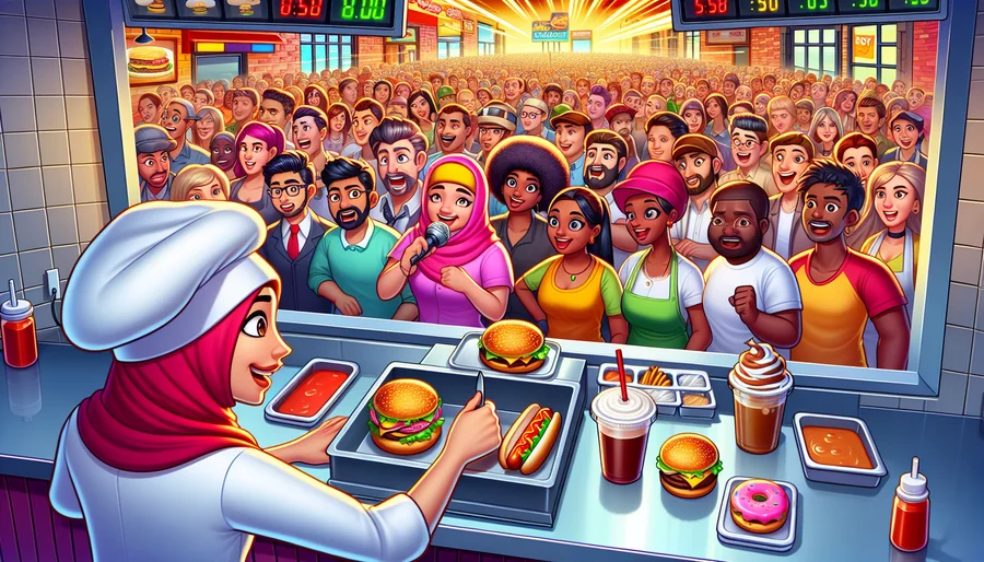 Gameplay quản lý thời gian tốc độ cao trong game nấu ăn Cooking Fever.