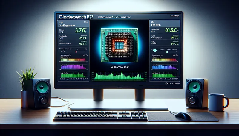 Giao diện phần mềm Cinebench R23 và HWiNFO đang chạy để stress test CPU cũ.