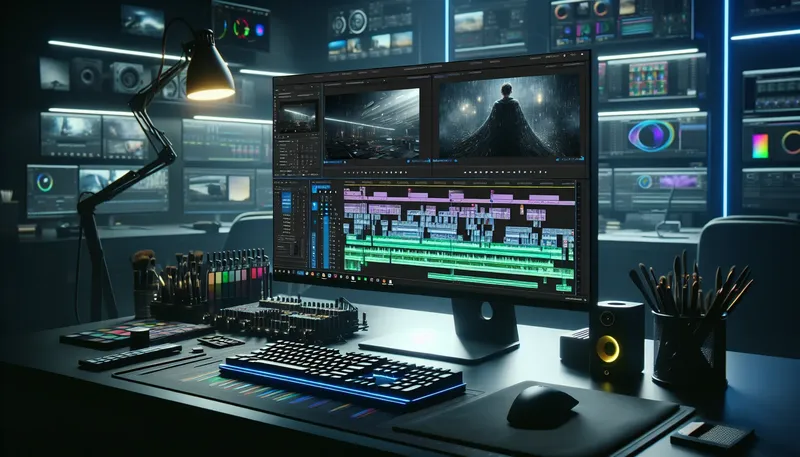 Giao diện phần mềm dựng phim được tăng tốc bởi GPU, cho phép chỉnh sửa video 4K và xử lý hiệu ứng mượt mà.