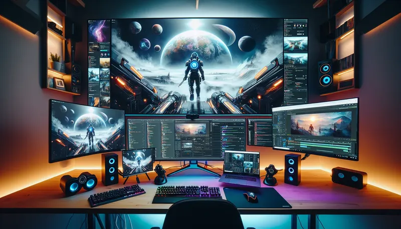 Góc làm việc của streamer chuyên nghiệp, cho thấy sự cần thiết của 32GB RAM để vừa chơi game, vừa livestream và đa nhiệm.