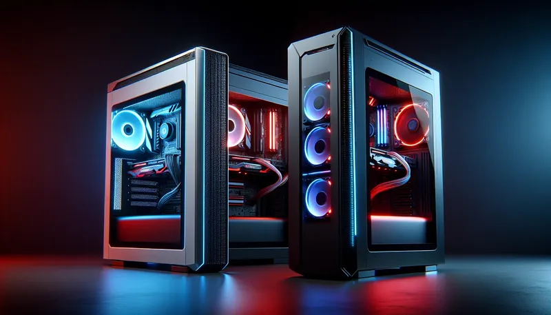 Hai cấu hình PC gaming 35 triệu tham khảo team Intel (đèn xanh) và team AMD (đèn đỏ).