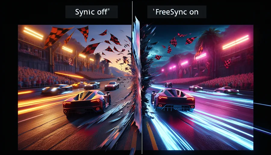 Hiện tượng xé hình (screen tearing) khi tắt G-Sync và hình ảnh mượt mà khi bật G-Sync hoặc FreeSync.