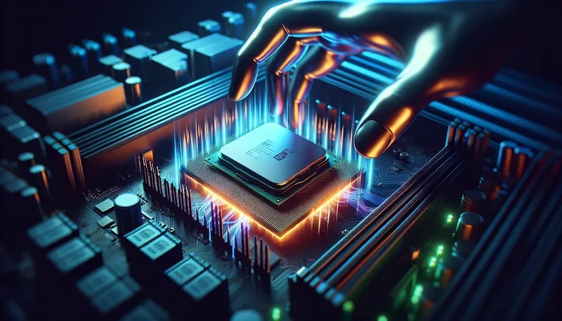Hình ảnh CPU Intel Core i7 được đặt vào socket trên mainboard Z790 cao cấp, biểu tượng cho việc ép xung để mở khóa hiệu năng.
