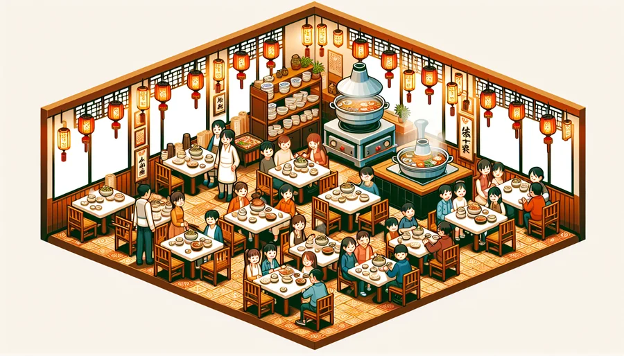 Hình ảnh game Tiệm Lẩu Đường Hạnh Phúc (My Hotpot Story) với không gian nhà hàng lẩu ấm cúng, gần gũi.