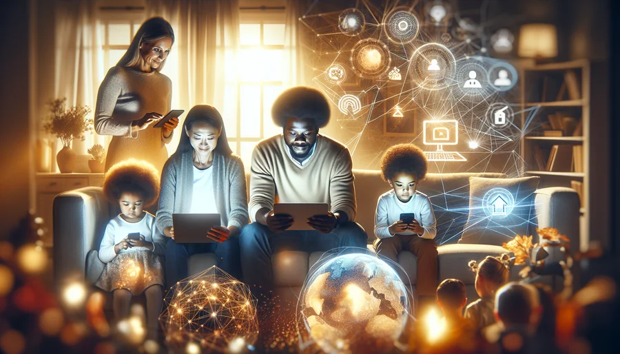 Hình ảnh gia đình sử dụng nhiều thiết bị được kết nối với một tài khoản VPN duy nhất.