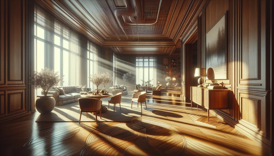 Hình ảnh nội thất siêu thực được render bằng V-Ray với ánh sáng và bóng tối.