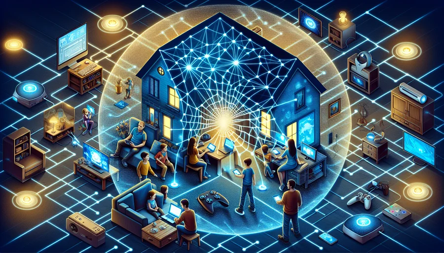Hình ảnh về kết nối VPN bảo vệ nhiều thiết bị trong gia đình.