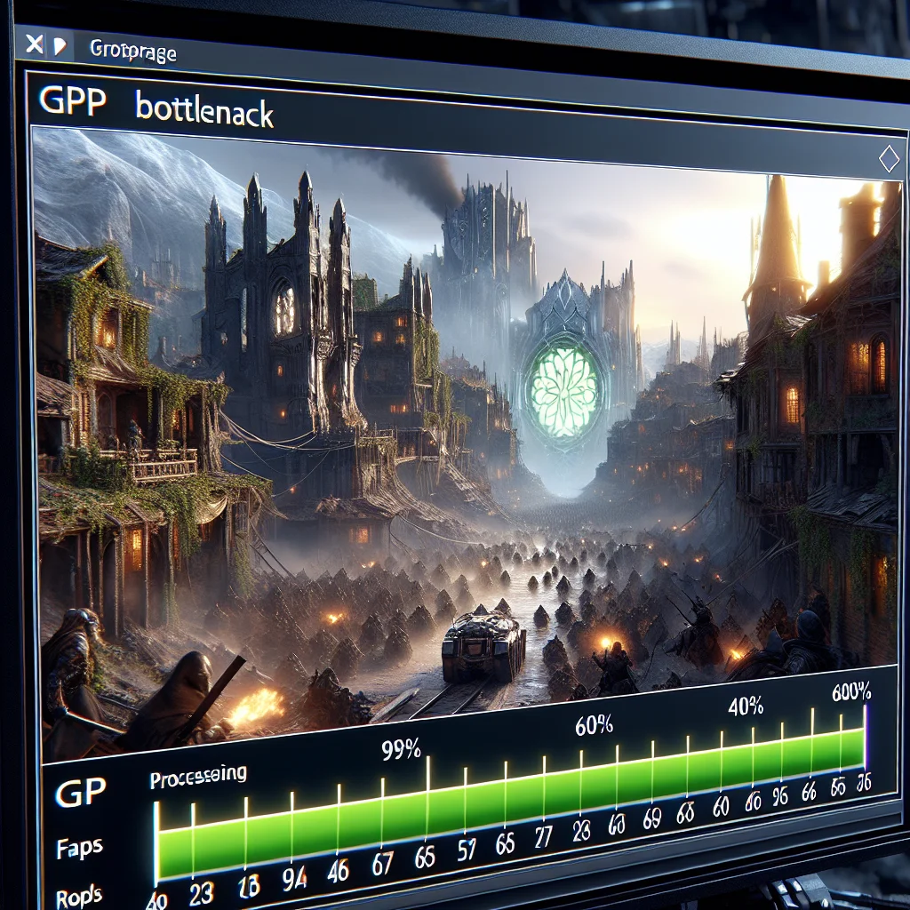 Hướng dẫn kiểm tra nghẽn cổ chai bằng MSI Afterburner với thông số GPU usage ở mức 99% và CPU usage thấp.