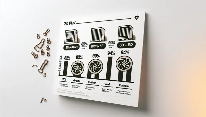 Infographic so sánh các chuẩn hiệu suất của nguồn máy tính 80 Plus từ Standard đến Titanium.