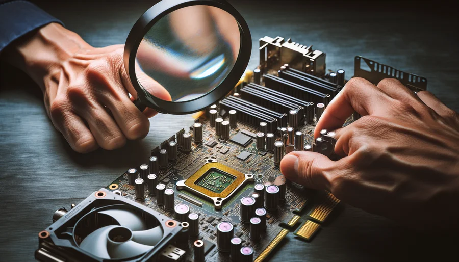 Kiểm tra ngoại hình VGA cũ, soi kỹ bảng mạch PCB và ốc vít để phát hiện lỗi.