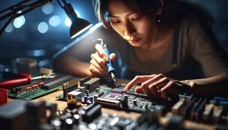 Kỹ thuật viên đang dùng thiết bị chuyên dụng để nạp lại ROM cho chip BIOS bị lỗi.
