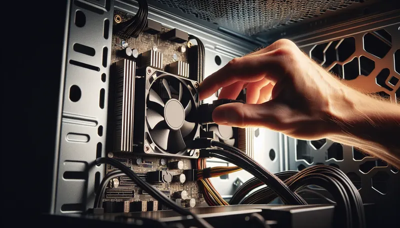 Lắp đặt Hub Fan ở mặt sau case và kết nối nguồn SATA từ PSU.