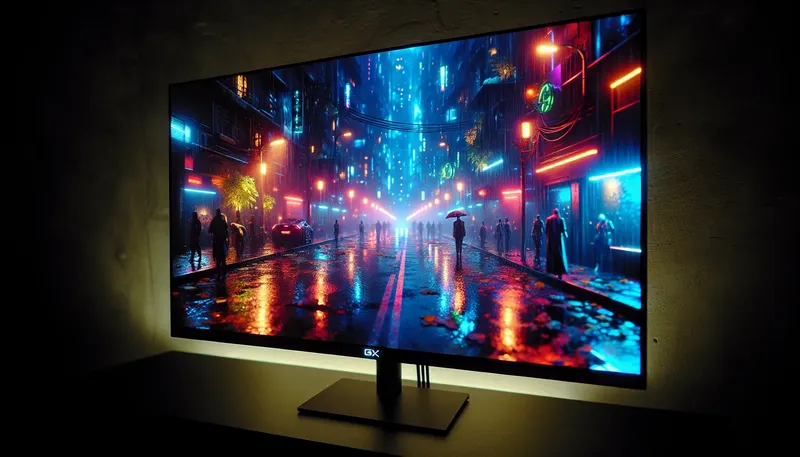 Màn hình 4K 144Hz hiển thị chi tiết đồ họa đỉnh cao trong game Cyberpunk 2077.