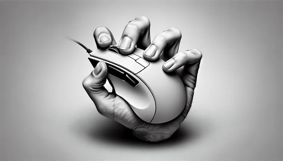 Minh họa chi tiết cách cầm chuột gaming kiểu Claw Grip, với các ngón tay co lại như móng vuốt.