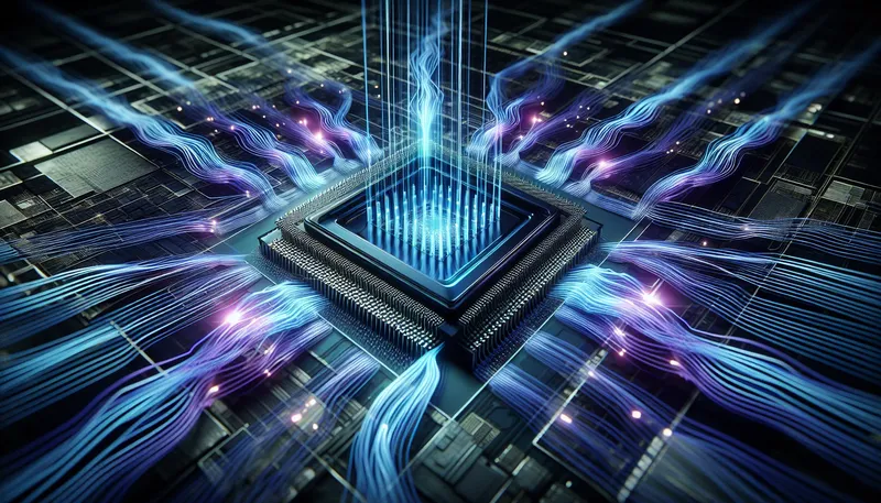 Minh họa CPU đa nhân đa luồng đang xử lý song song nhiều tác vụ render video.
