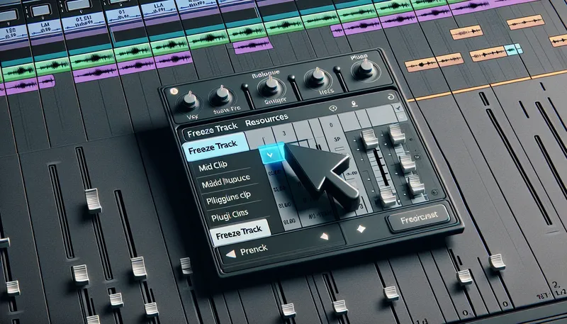Minh họa kỹ thuật Freeze Track trong phần mềm DAW để đóng băng track và giải phóng bộ nhớ RAM.